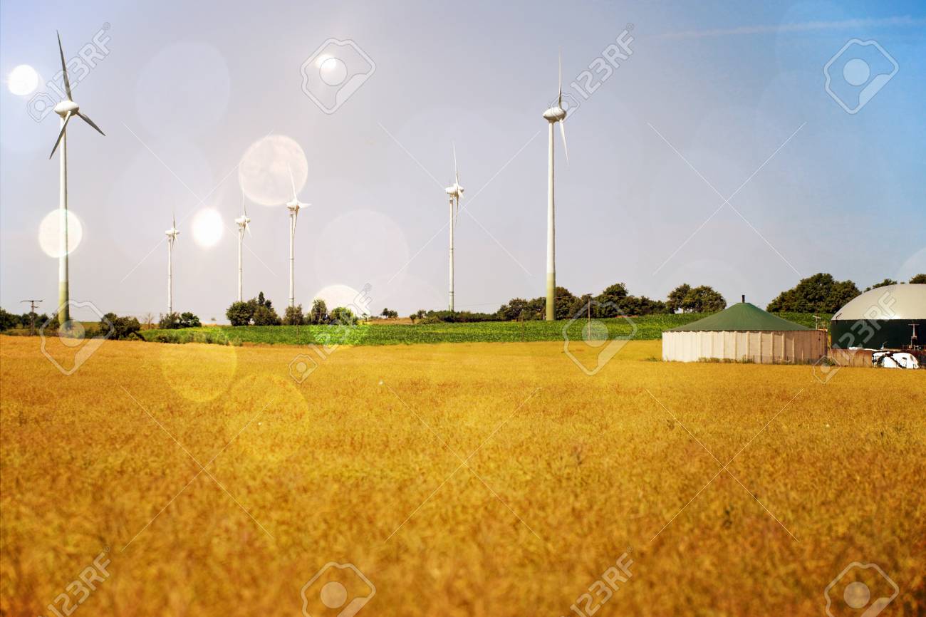Grain field with wind turbines and biogas system - 25076007 Grain field with wind turbines and biogas system - 25076007