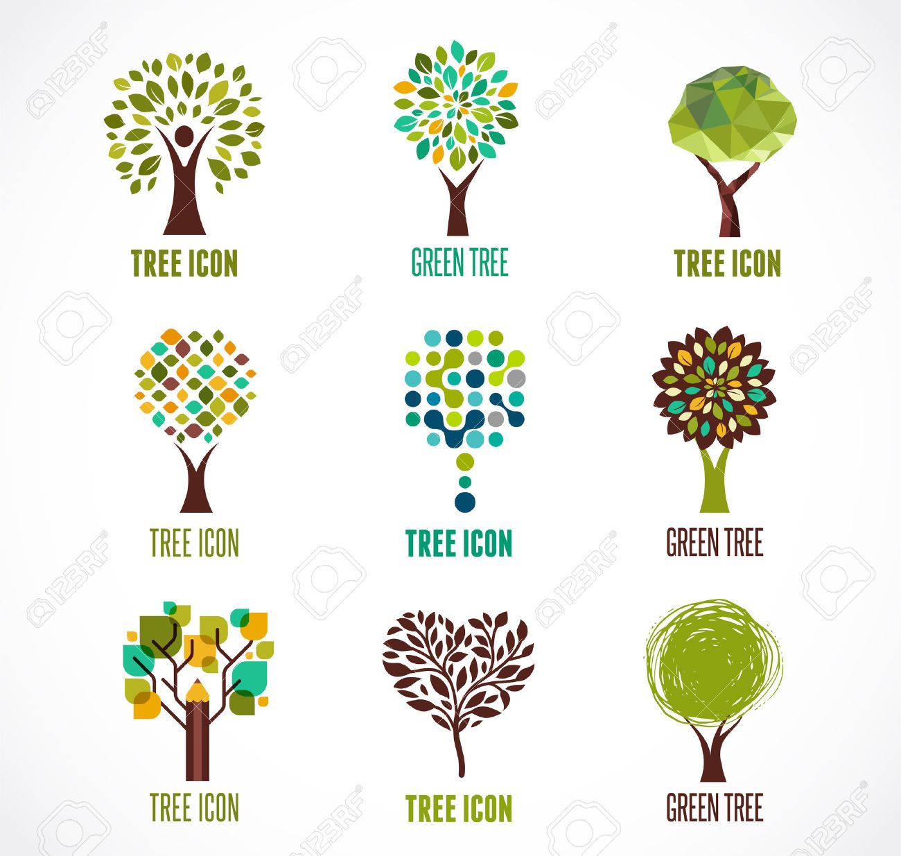 collection of green tree logos and icons royalty free cliparts tree logos