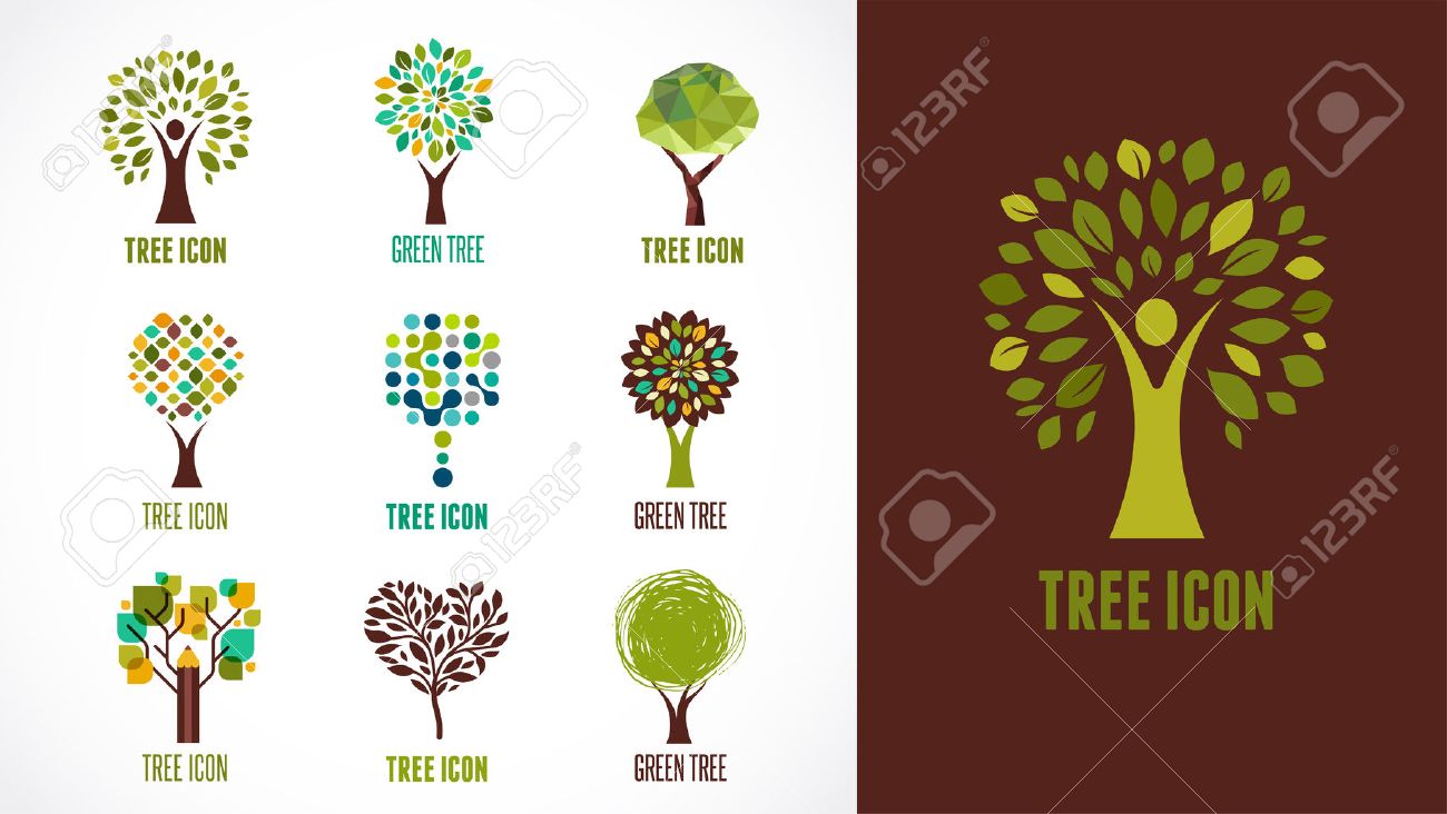 collection of green tree logos and icons royalty free cliparts tree logos