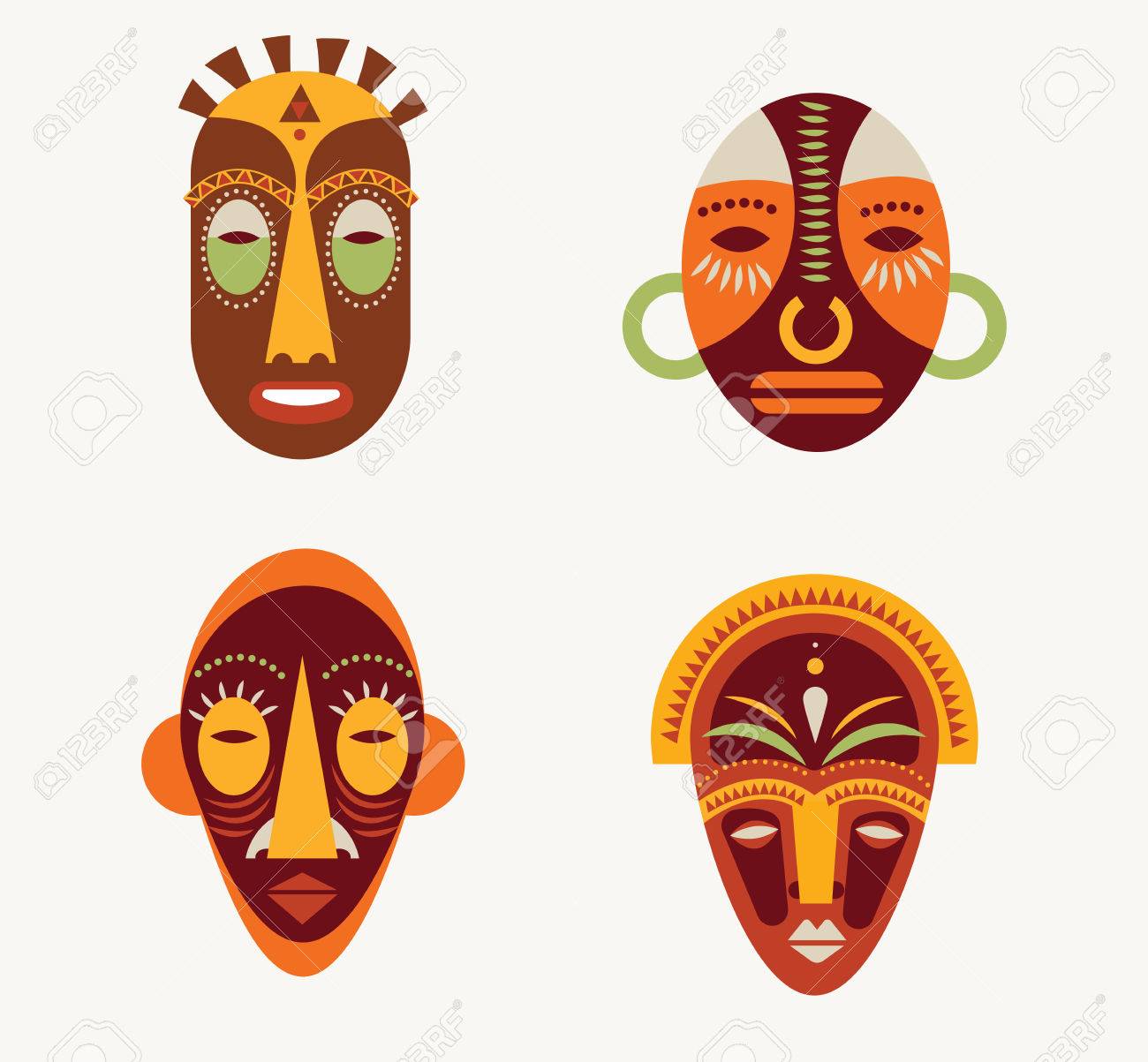 african masks set of icons royalty free cliparts vectors and stock