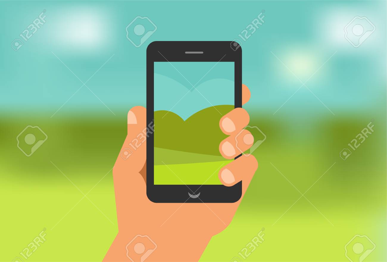携帯電話ゲーム アプリ スマート フォン 都市景観と自然と手のイラスト素材 ベクタ Image 携帯電話ゲーム アプリ スマート フォン 都市景観と自然と手のイラスト素材 ベクタ Image