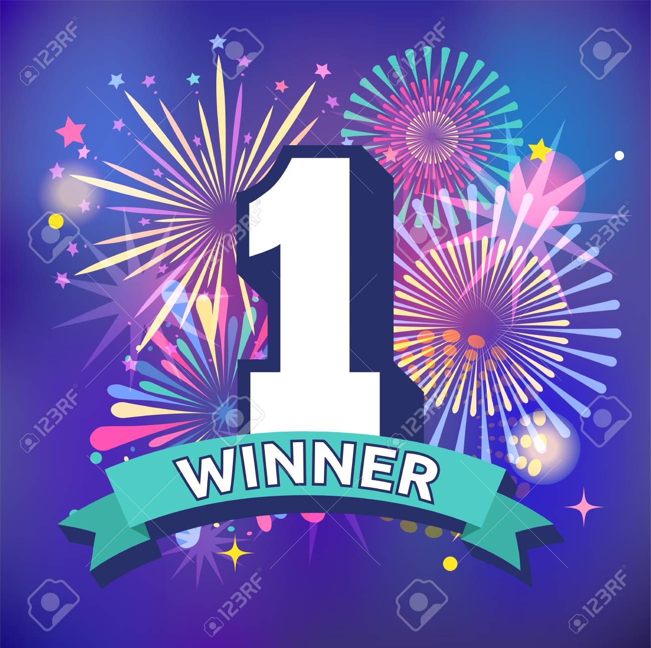 winner victory background banner design fireworks and celebration