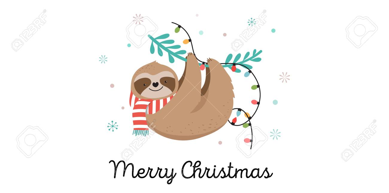 Cute lazy sloths, funny Merry Christmas illustrations with Santa Claus costumes, hat and scarfs, greeting cards set, banner - 110023208 Cute lazy sloths, funny Merry Christmas illustrations with Santa Claus costumes, hat and scarfs, greeting cards set, banner - 110023208