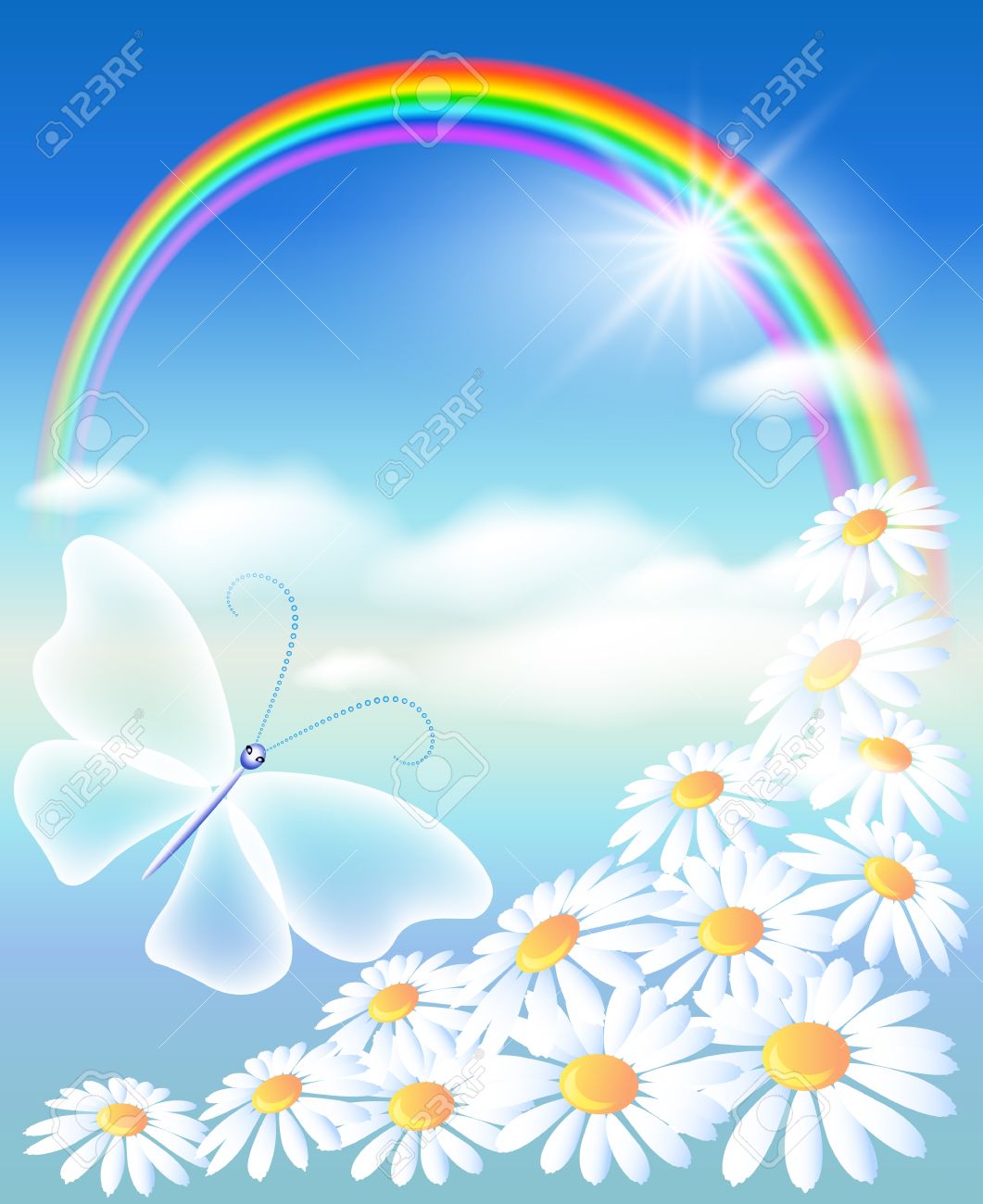 虹、花と空の蝶のイラスト素材・ベクター Image 12468102