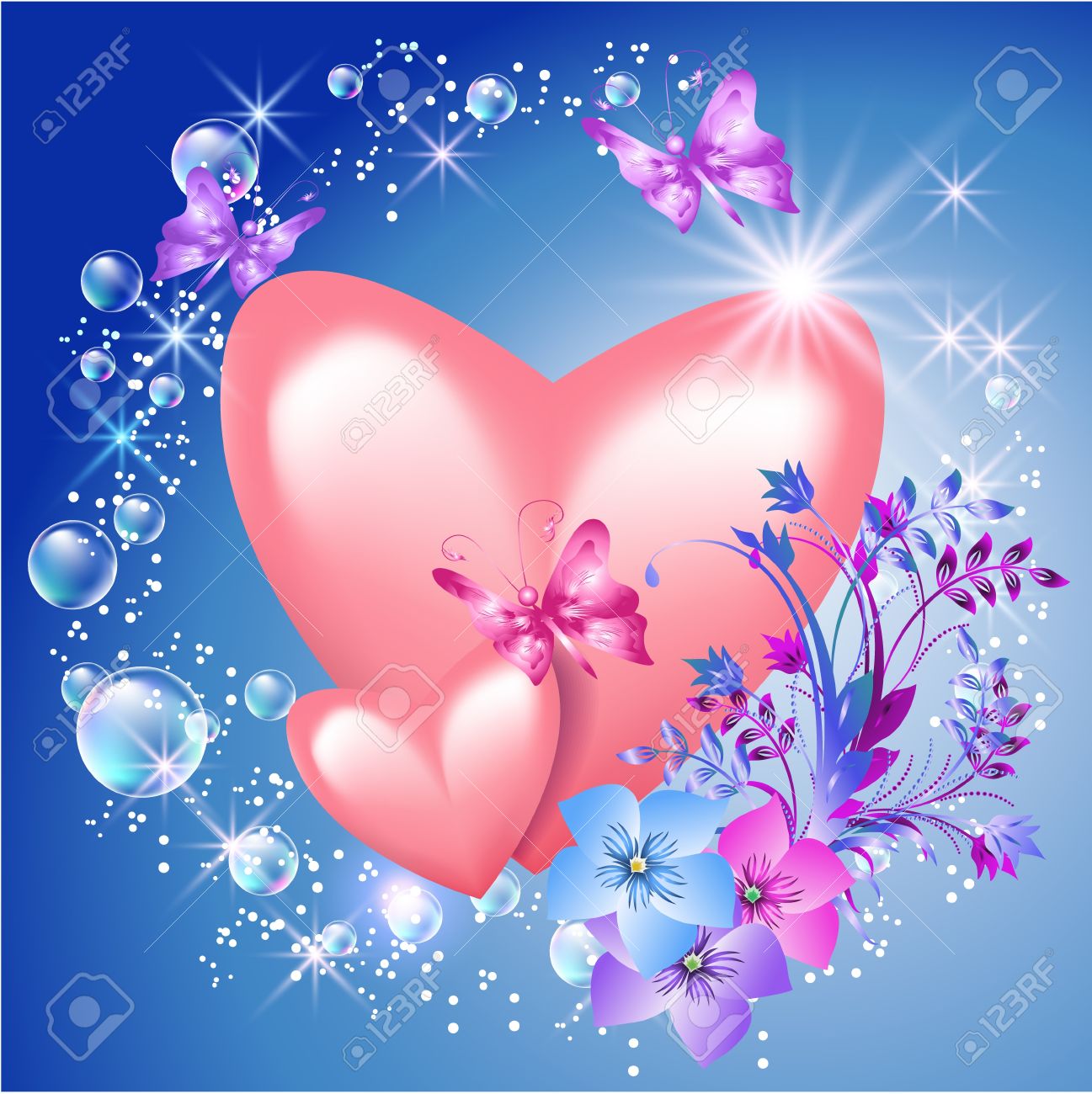 Mardi 24 Octobre : messe pour Colette 17417726-Pink-hearts-with-flowers-and-sunshine-Stock-Vector-butterflies