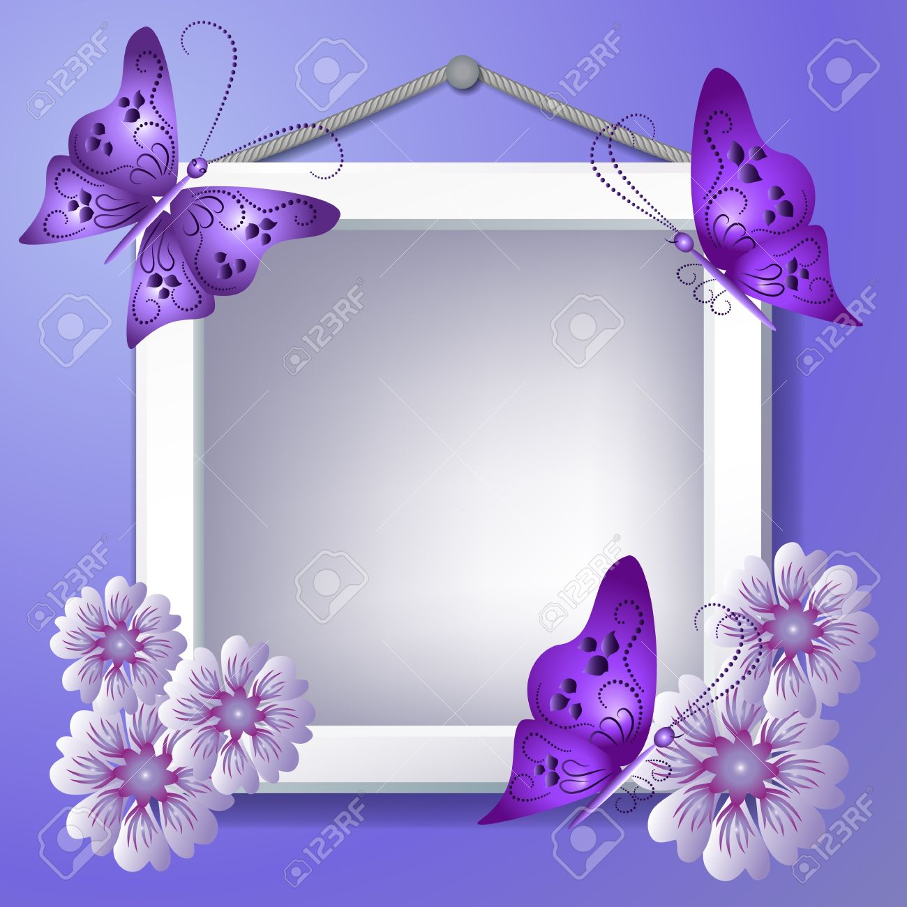 紫の花と蝶のフォト フレーム のイラスト素材・ベクタ - . Image 21282352.