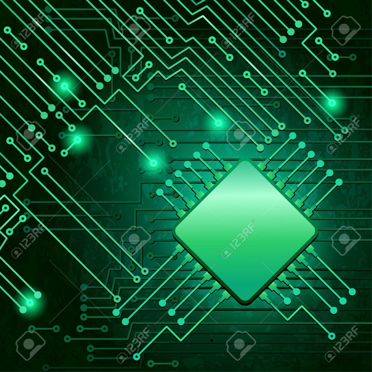 緑色の背景で近代的な電子回路を描くのイラスト素材 ベクタ Image