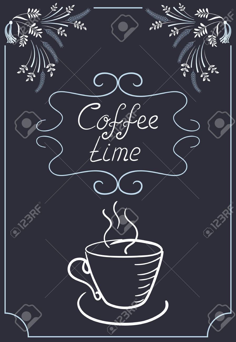 カフェやレストラン コーナー飾り コーヒー カップ スタイル手の図面や手書きの見出しのデザイン要素の看板のイラスト素材 ベクタ Image