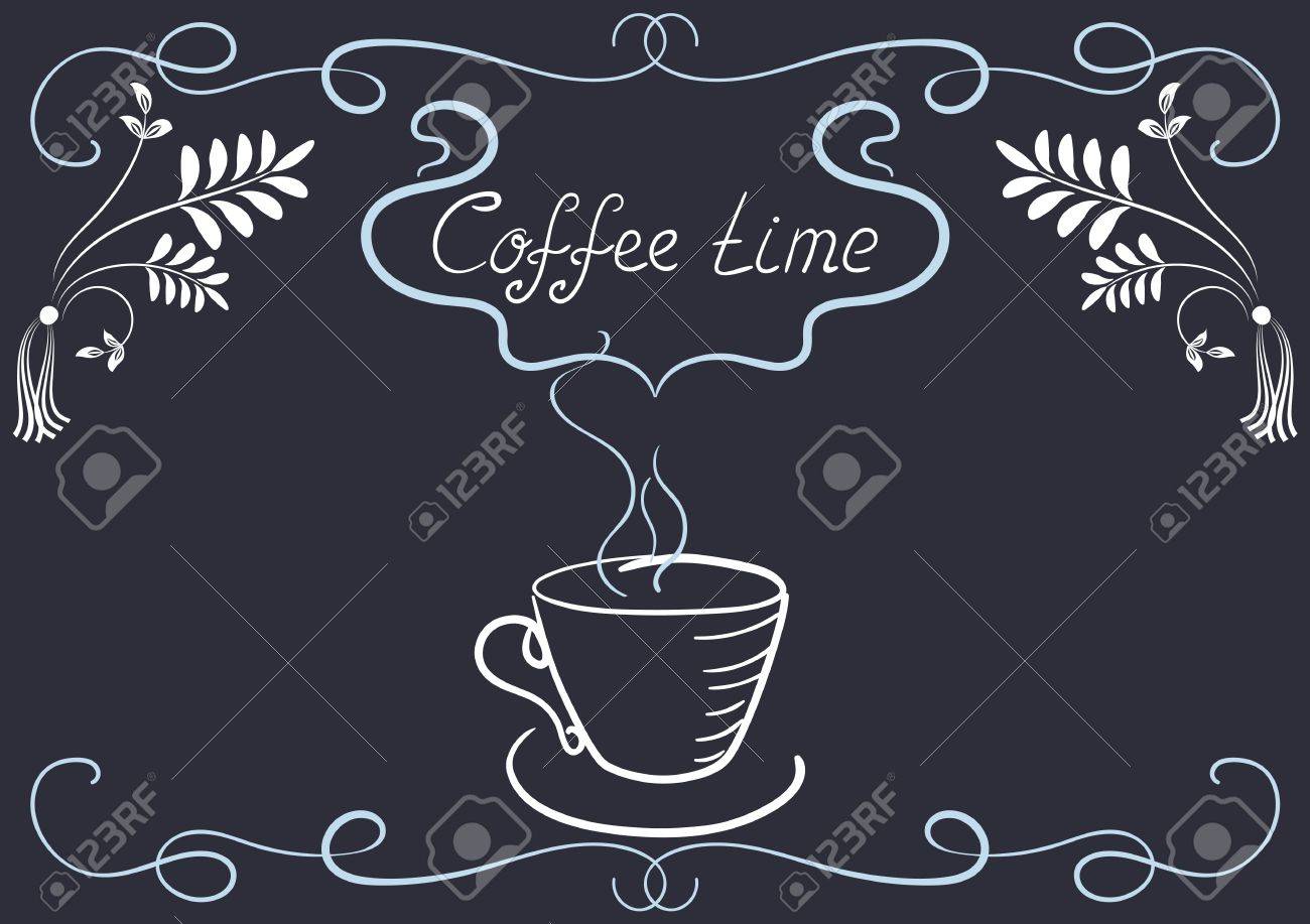 カフェやレストラン コーナー飾り コーヒー カップ スタイル手の図面や手書きの見出しのデザイン要素の看板 のイラスト素材 ベクタ Image