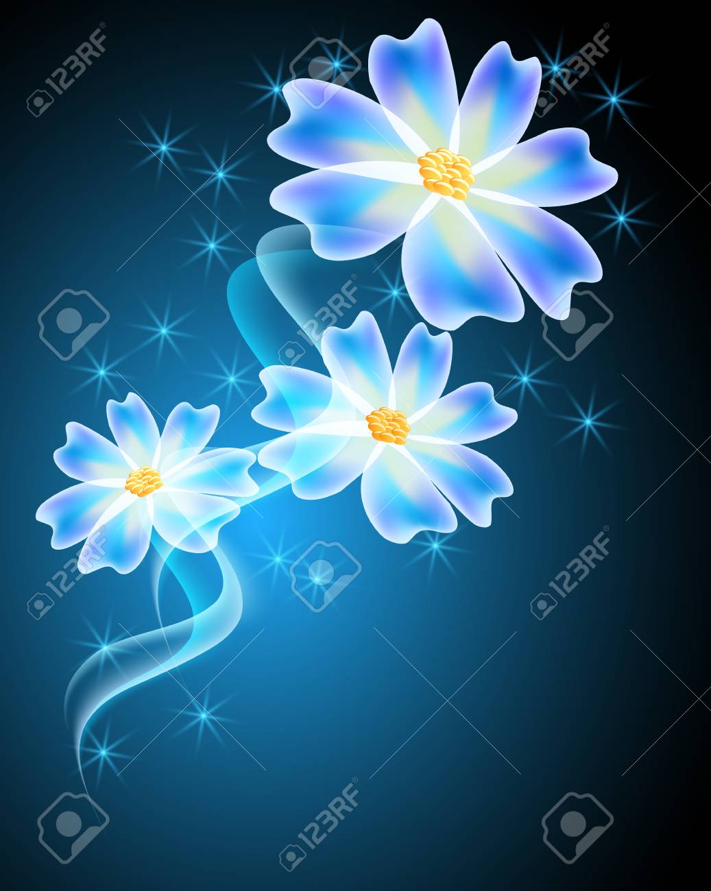 neon flowers with shiny stars and firework royalty free cliparts