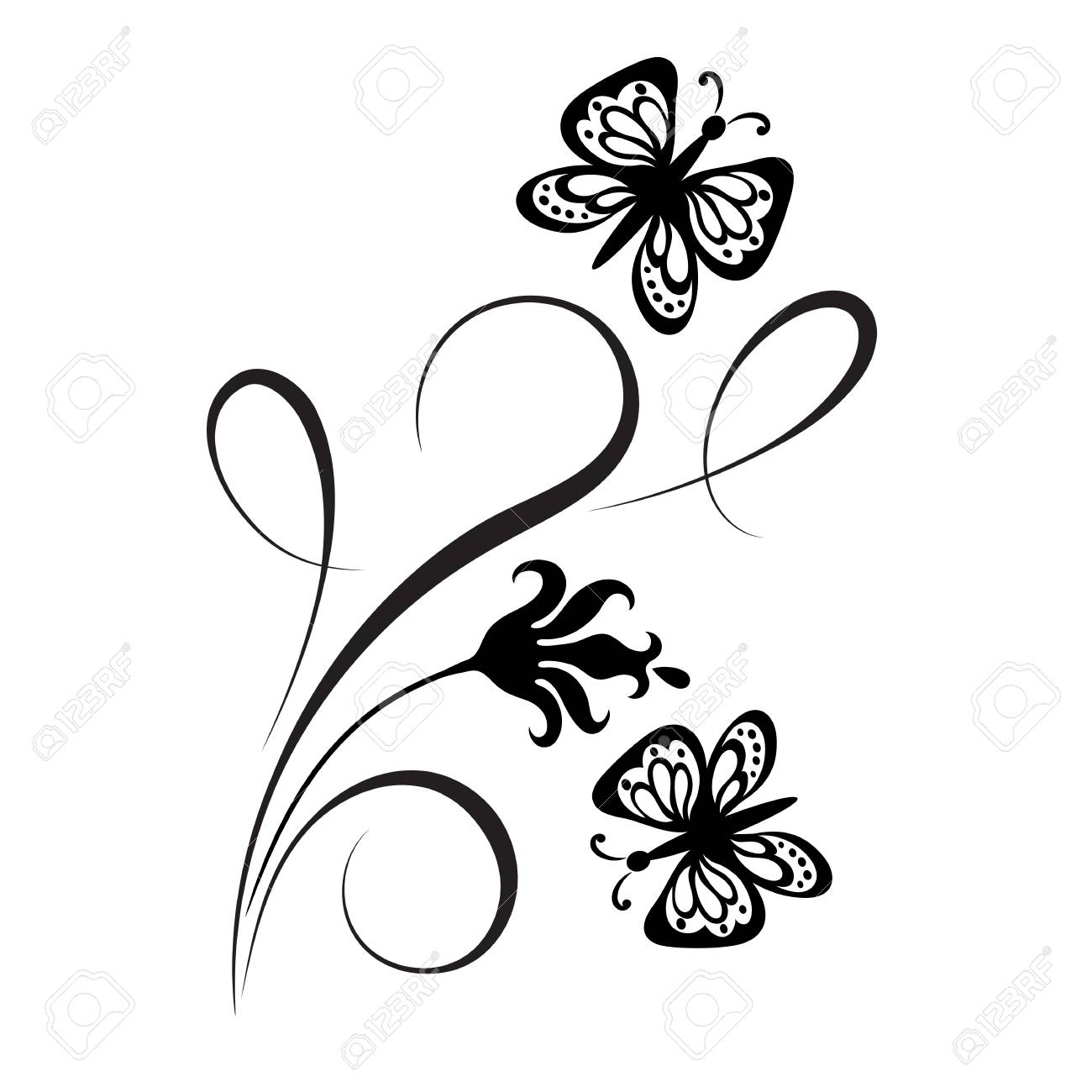 decorative floral corner ornament with flowers and butterfly