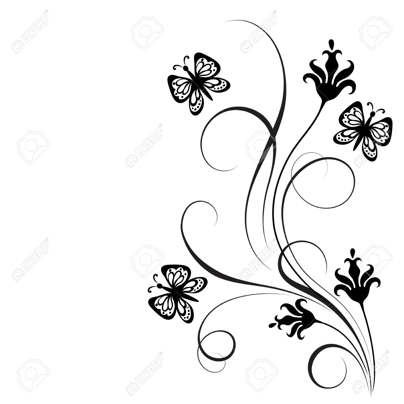 decorative floral corner ornament with flowers and butterfly