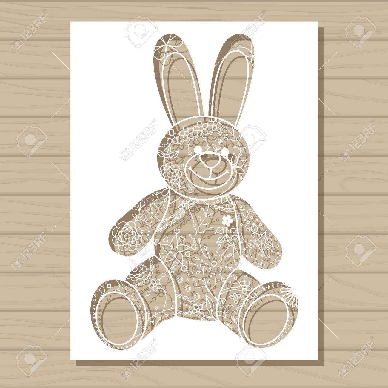 vector stencil template of bunny on wooden background royalty free