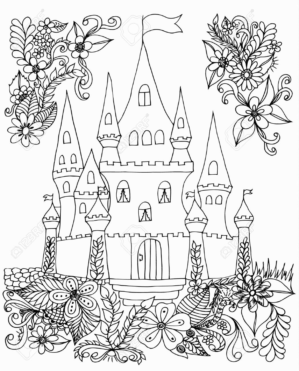 花と Zentangl 城 アンチ ストレス大人のための塗り絵 のイラスト素材 ベクタ Image 71585911