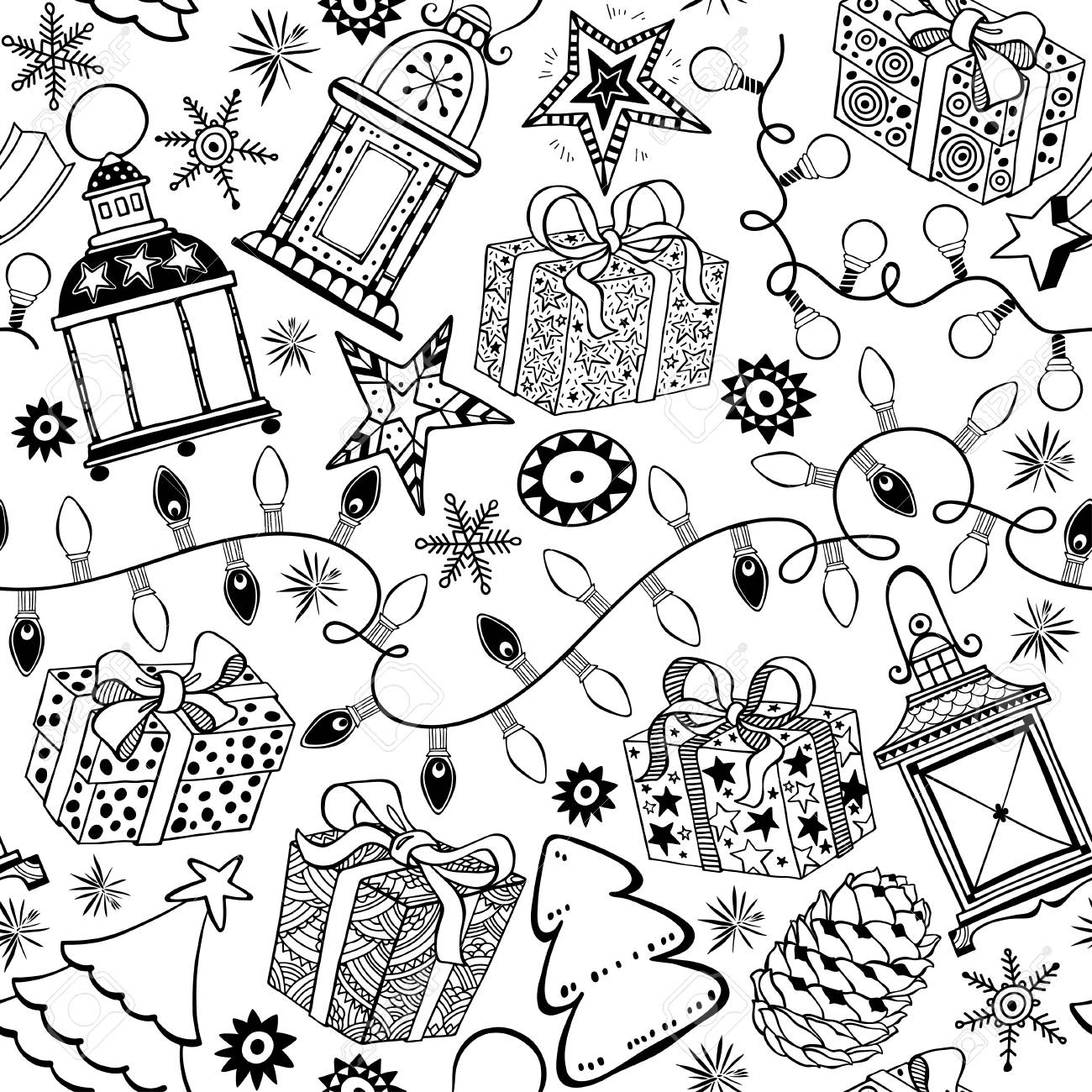 クリスマスと新しい年のベクトルの背景 お祭りの要素を持つ黒と白のシームレスなパターン のイラスト素材 ベクタ Image クリスマスと新しい年のベクトルの背景 お祭りの要素を持つ黒と白のシームレスなパターン のイラスト素材 ベクタ Image
