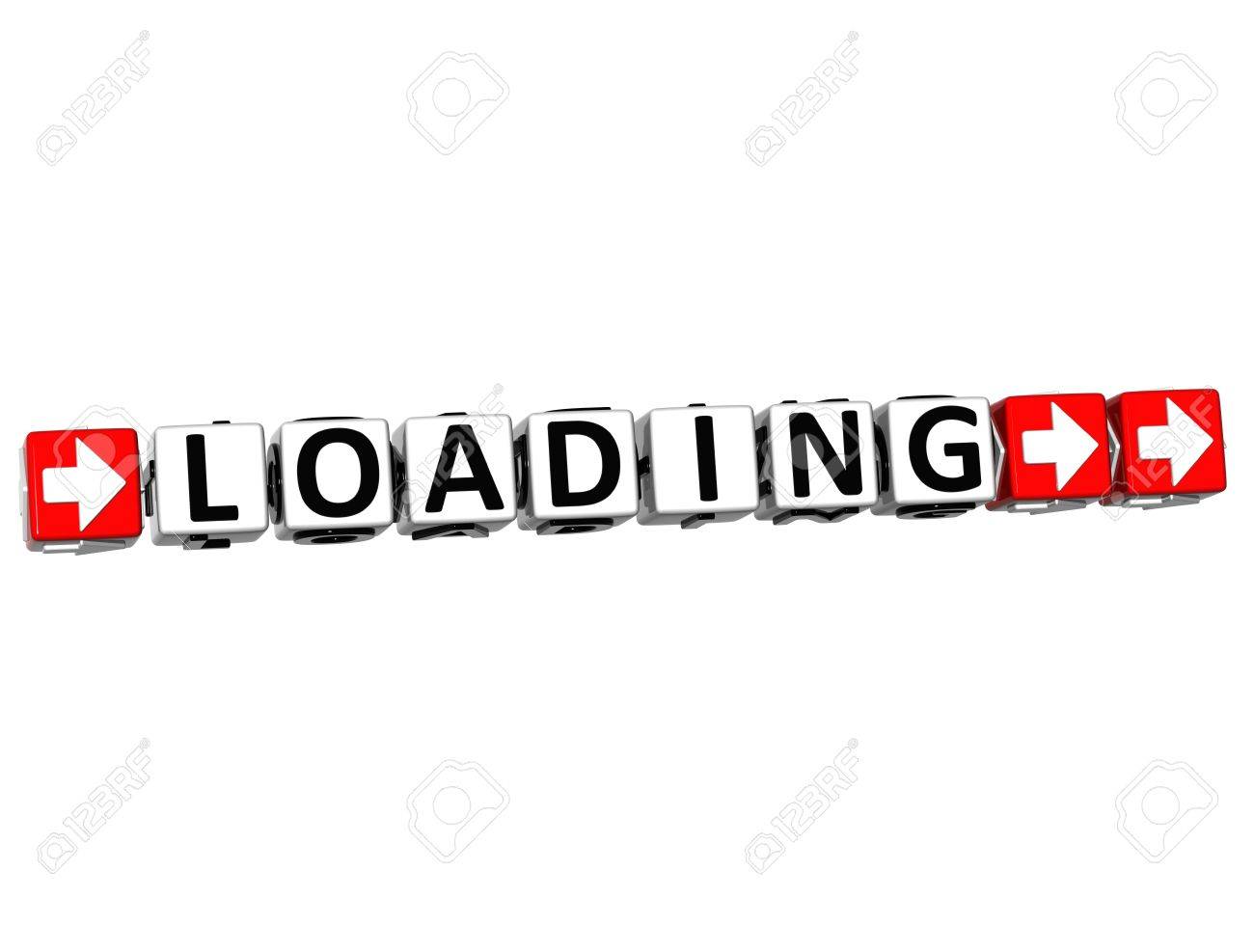 3d loading button click here block text over white background stock
