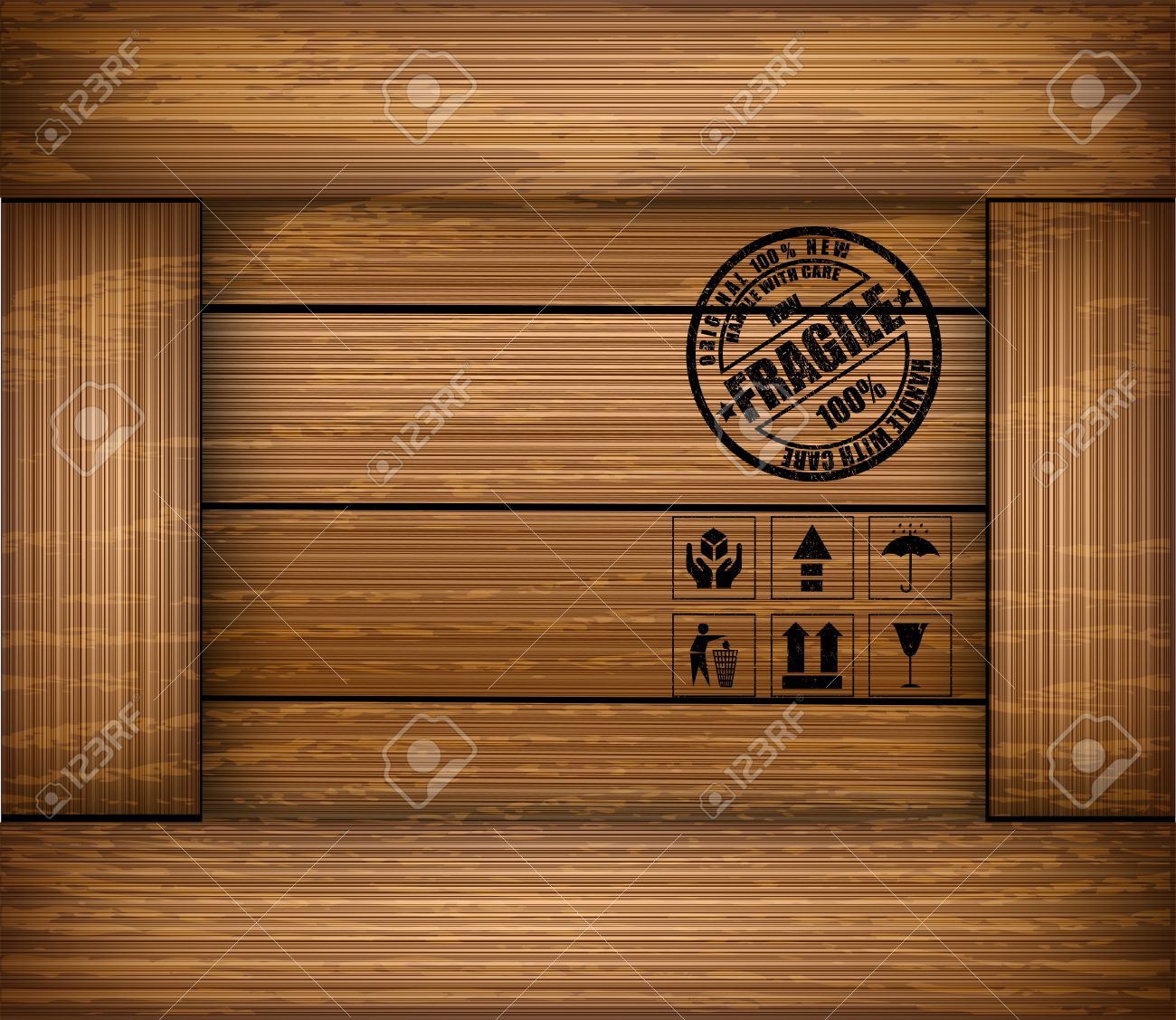 テクスチャ木箱の安全壊れやすいステッカー アイコン のイラスト素材 ベクタ Image