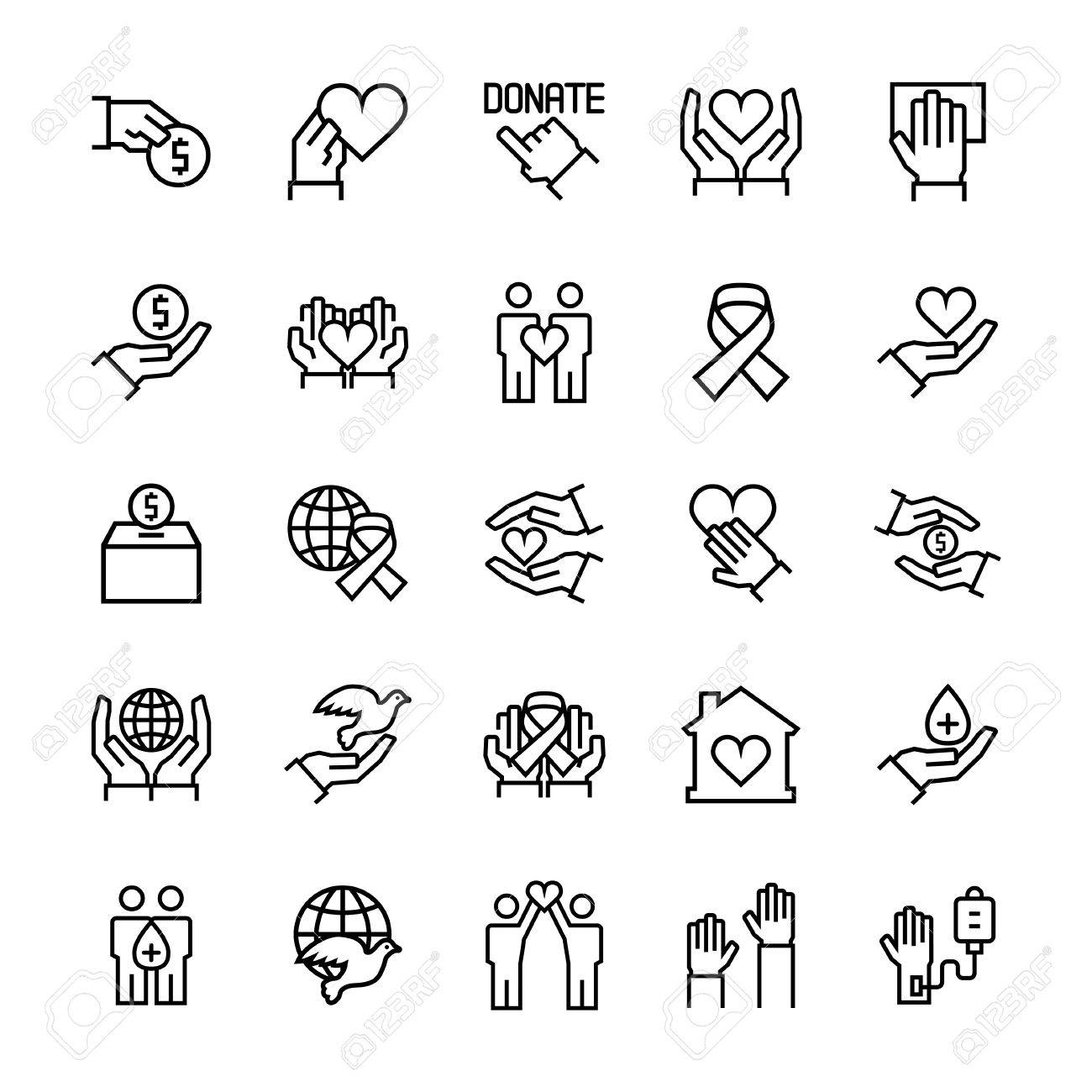 慈善団体 スポンサー 寄付 ドナー アイコンを薄い線のスタイルに設定します ベクトル記号 のイラスト素材 ベクタ Image