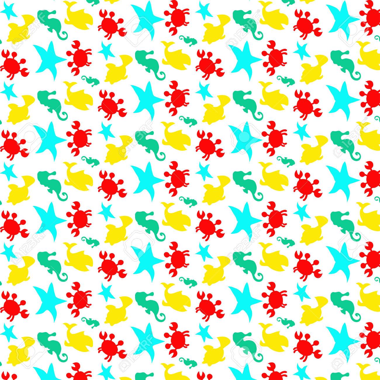 seamless sea pattern crab seahorse fish starfish cute nautical seahorse pattern