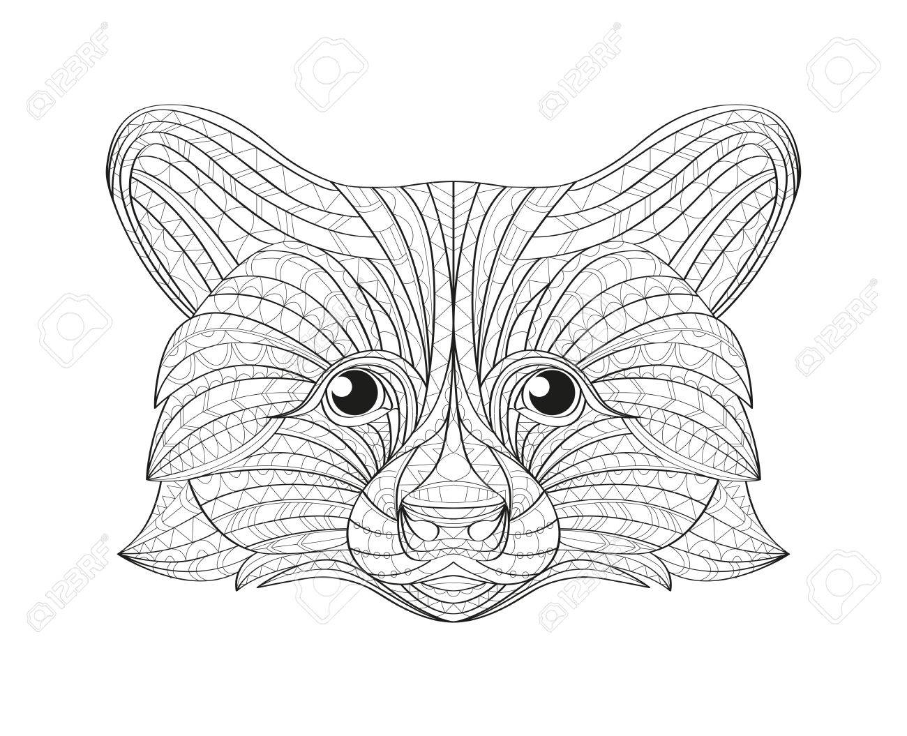 手描き落書き概要タヌキ イラスト アフリカ インド トーテム民族部族のアステカ デザインで装飾 大人の抗ストレスぬりえページをスケッチします のイラスト素材 ベクタ Image 60987033