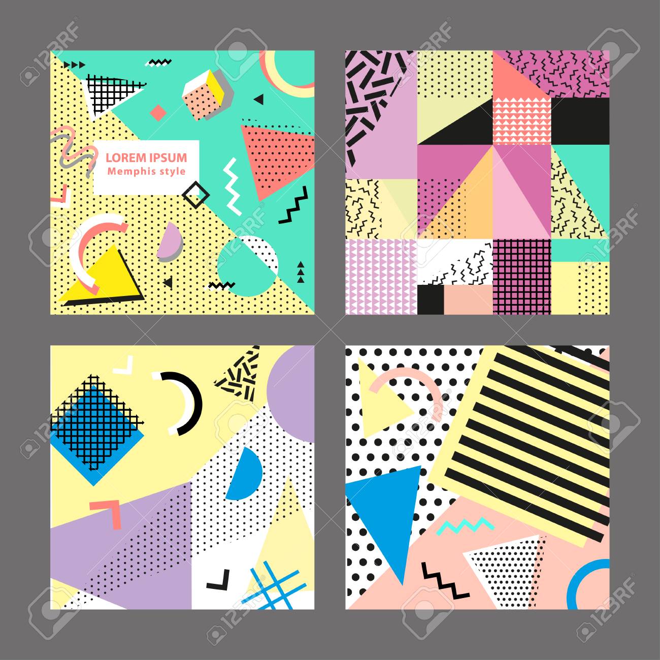 レトロなヴィンテージ 80 年代や 90 年代のファッションスタイルです メンフィスのカード トレンディな幾何学的な要素 モダンな抽象デザイン ポスター カバー 名刺のデザイン ベクトルの図 大きなセット のイラスト素材 ベクタ Image