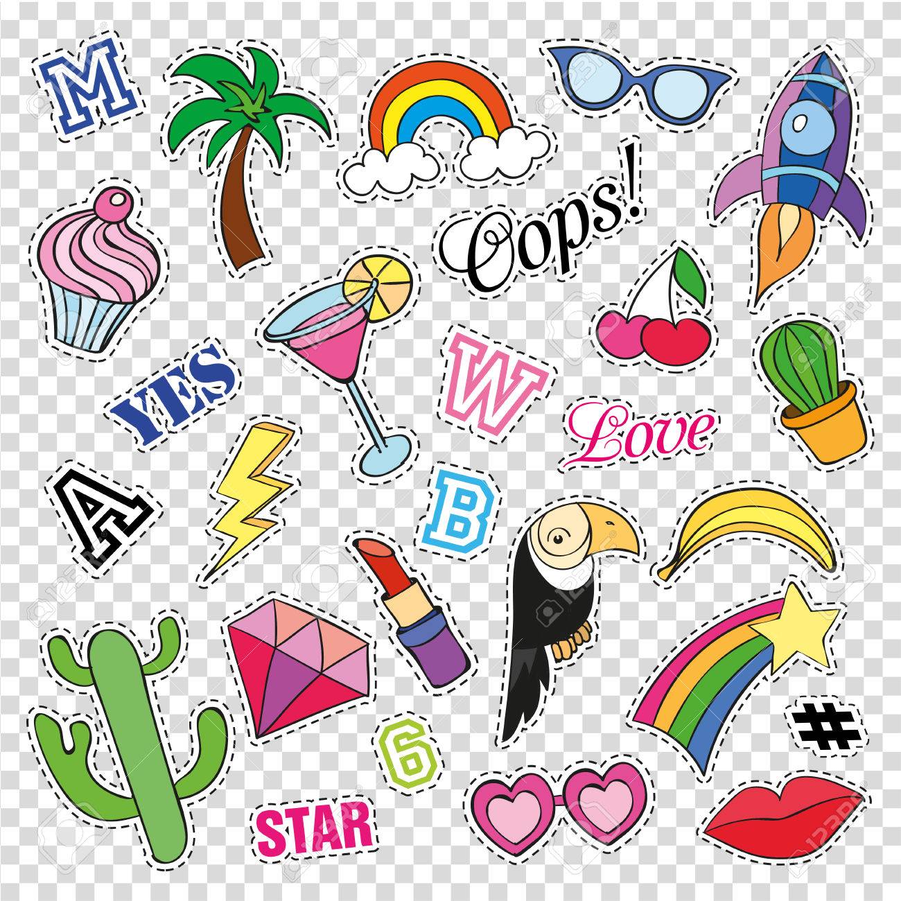Fashion Patch Badges With Different Elements On Transparent Background Royalty Free Cliparts Vectors And Stock Illustration Image 63873968