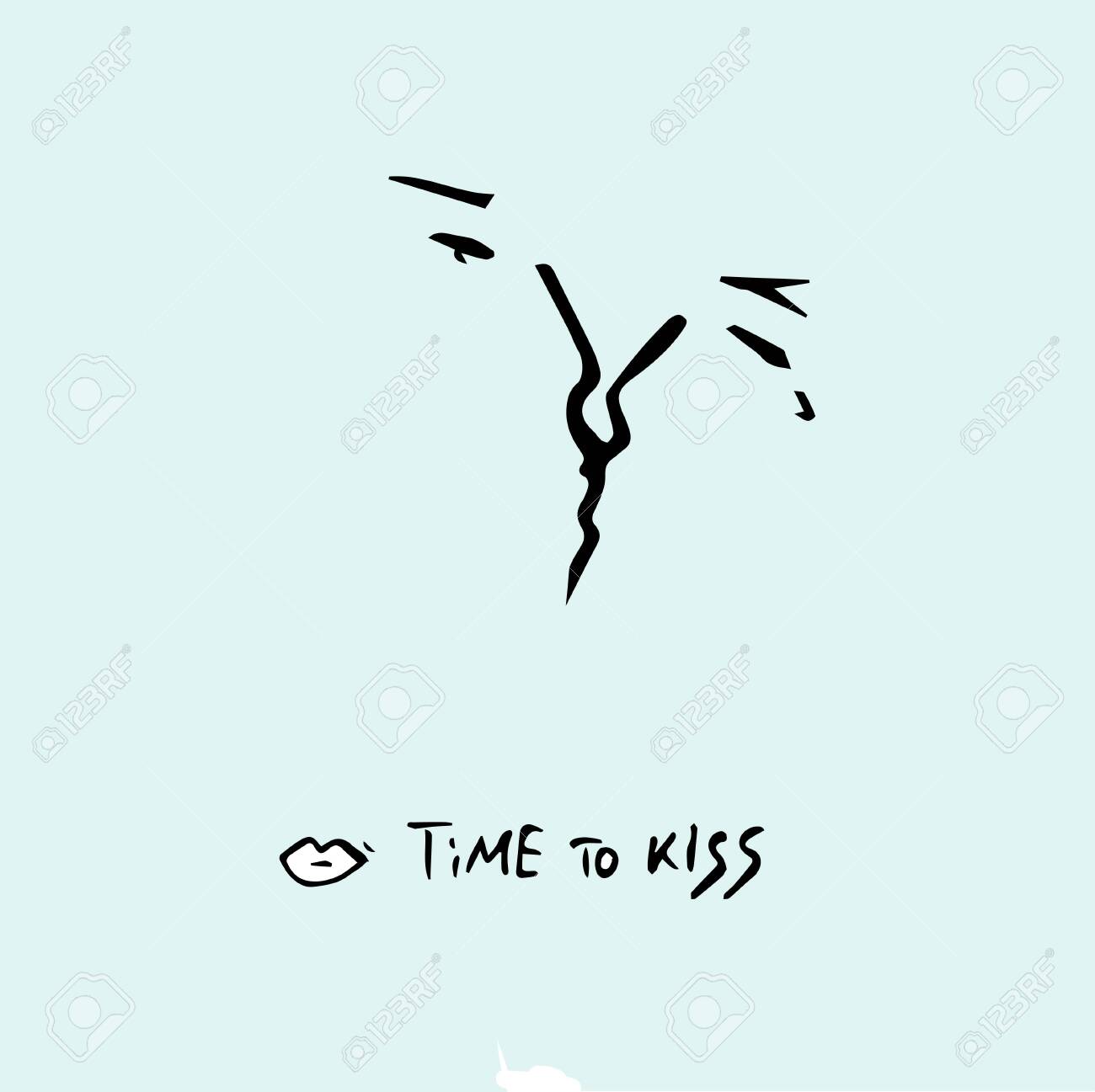 Time To Kiss Text And Drawing Boy And Girl Kiss Vector