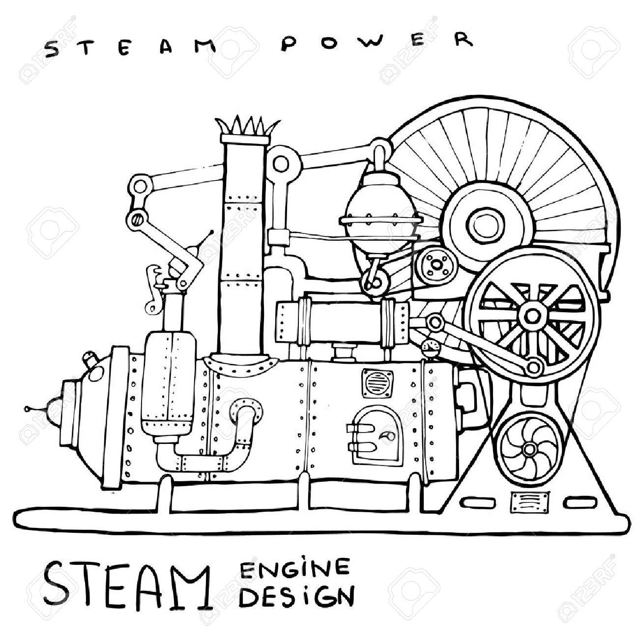 Banque d images Vieille lo otive   vapeur Tiré par la main illustration Vector millésime
