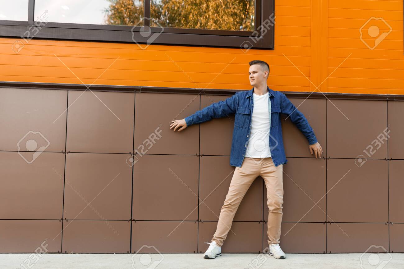 denim jacket beige pants