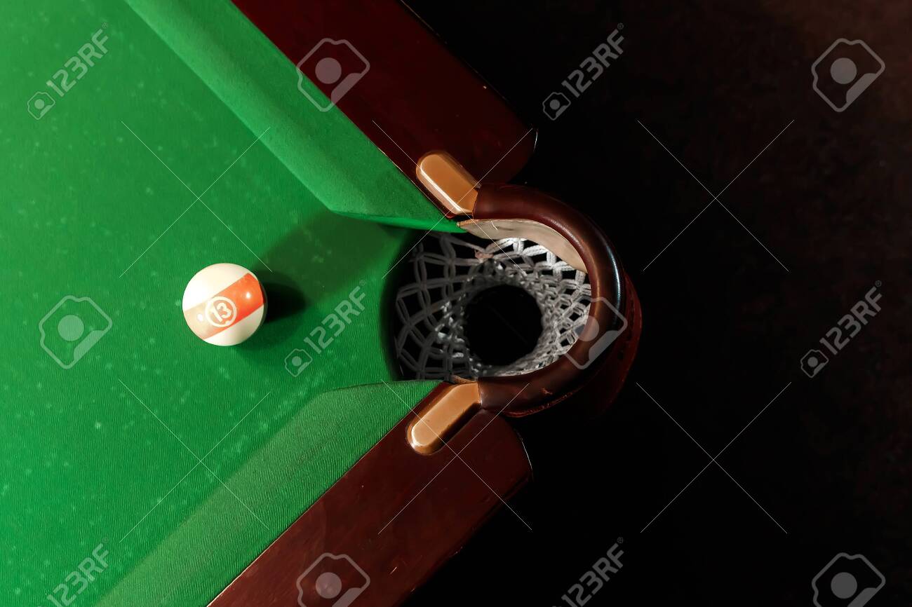 Billiard Ball Near The Pockets On The Billiard Table Top View