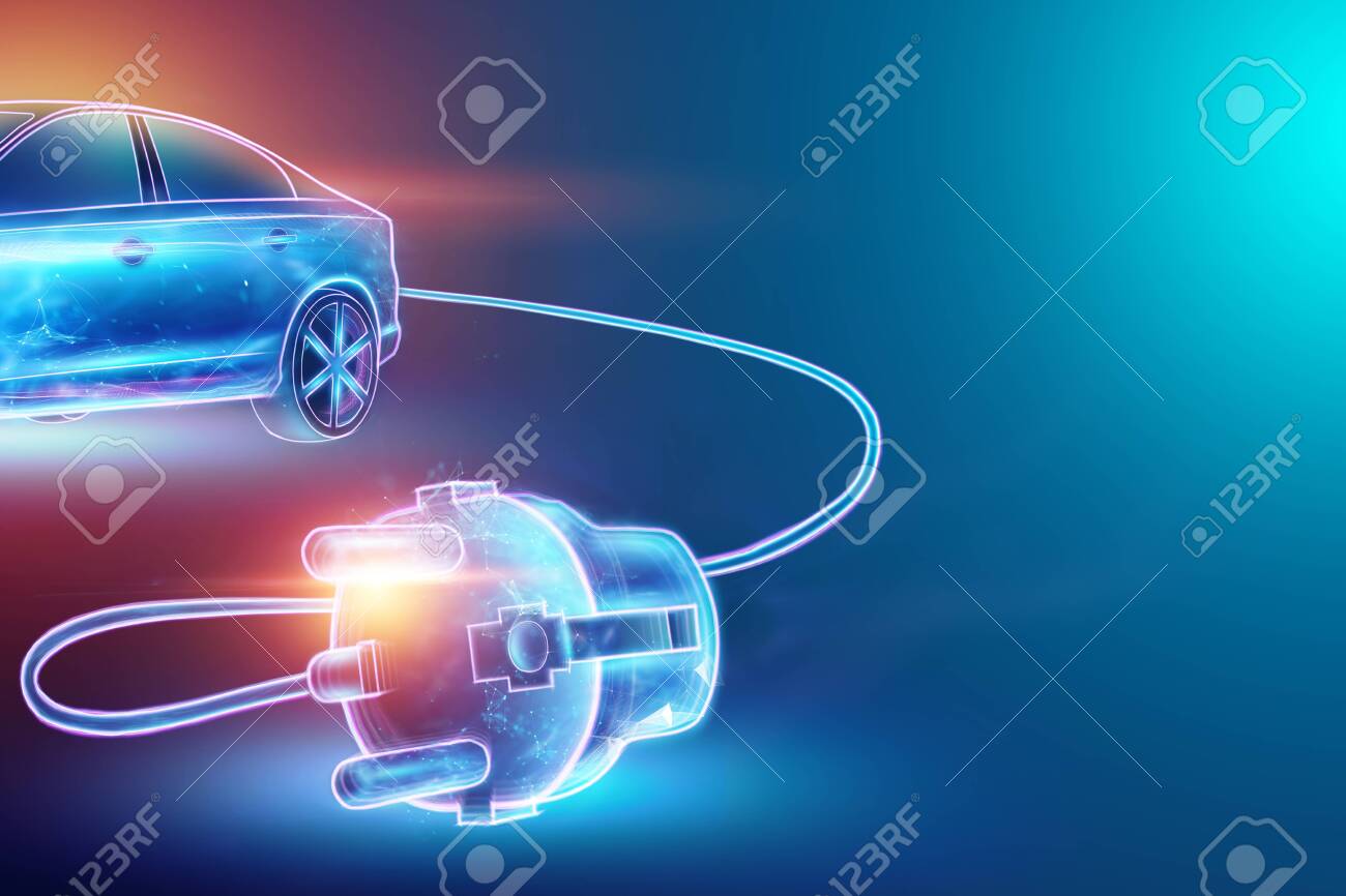 Creative Background Electric Car With Charging Wire Hologram The Concept Of Electromobility E Motion Charging For The Car Modern Technology Stock Photo Picture And Royalty Free Image Image 127970308