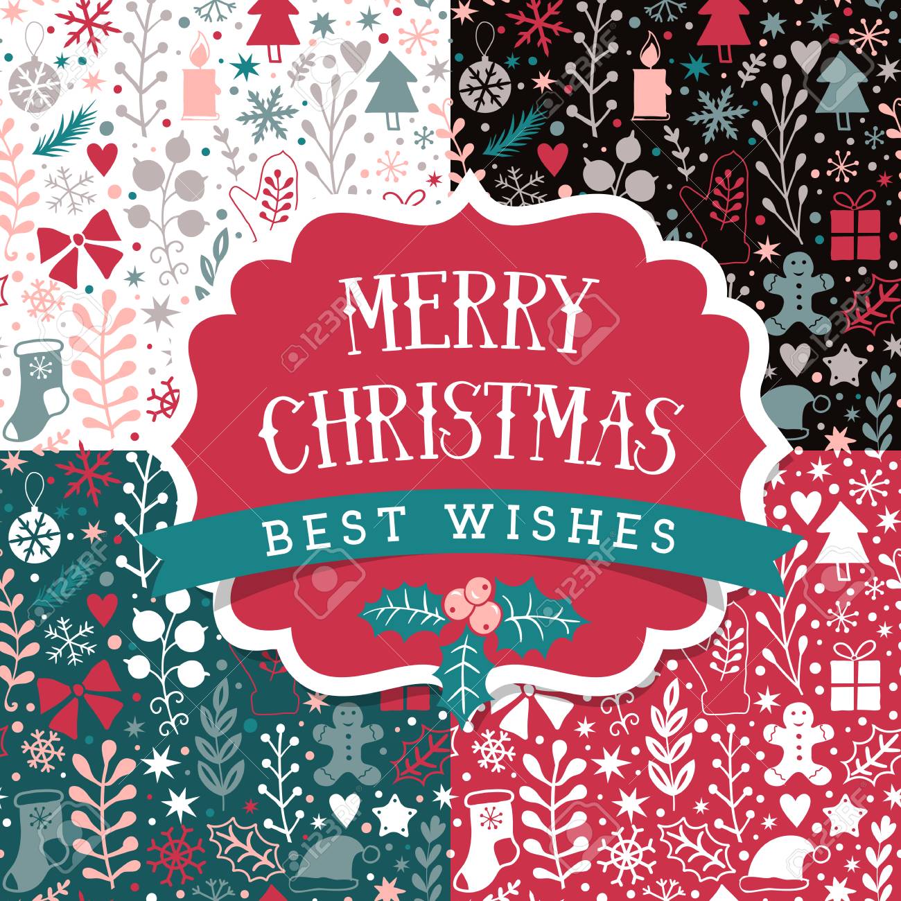 merry christmas seamless patterns set holidays layout retro merry christmas layout