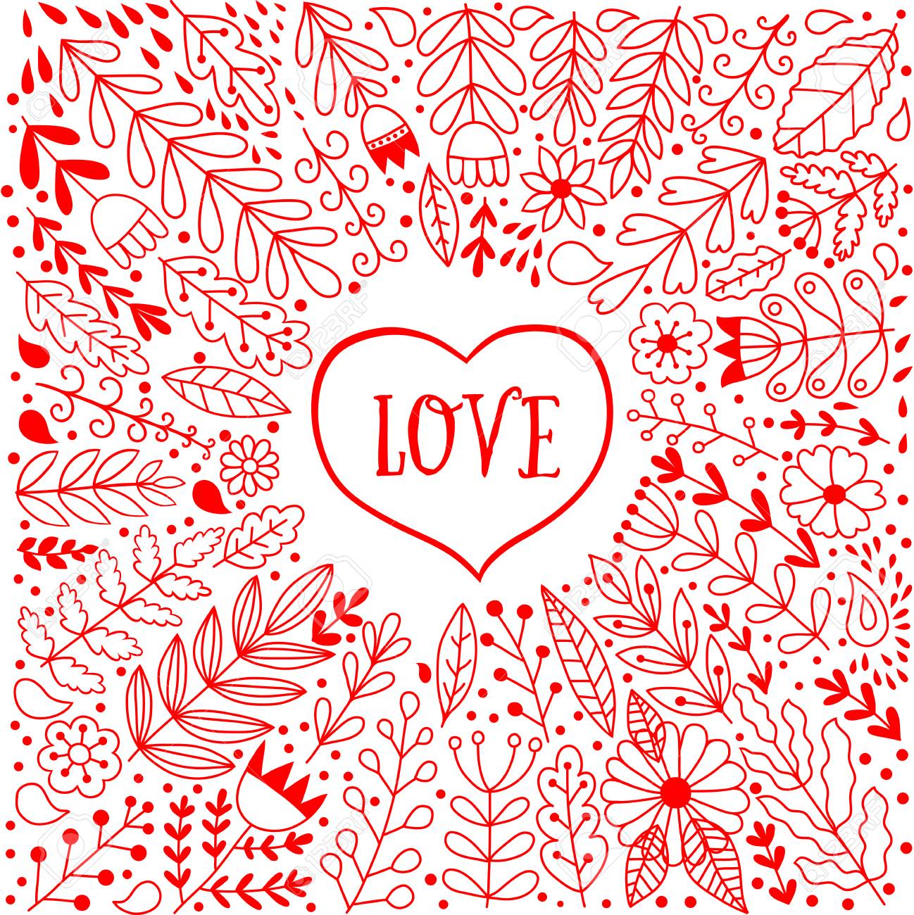 花とハーブのリース イラスト ベクター装飾的なフレームとリーフ 春の要素 花は 花輪をいたずら書き の写真素材 画像素材 Image