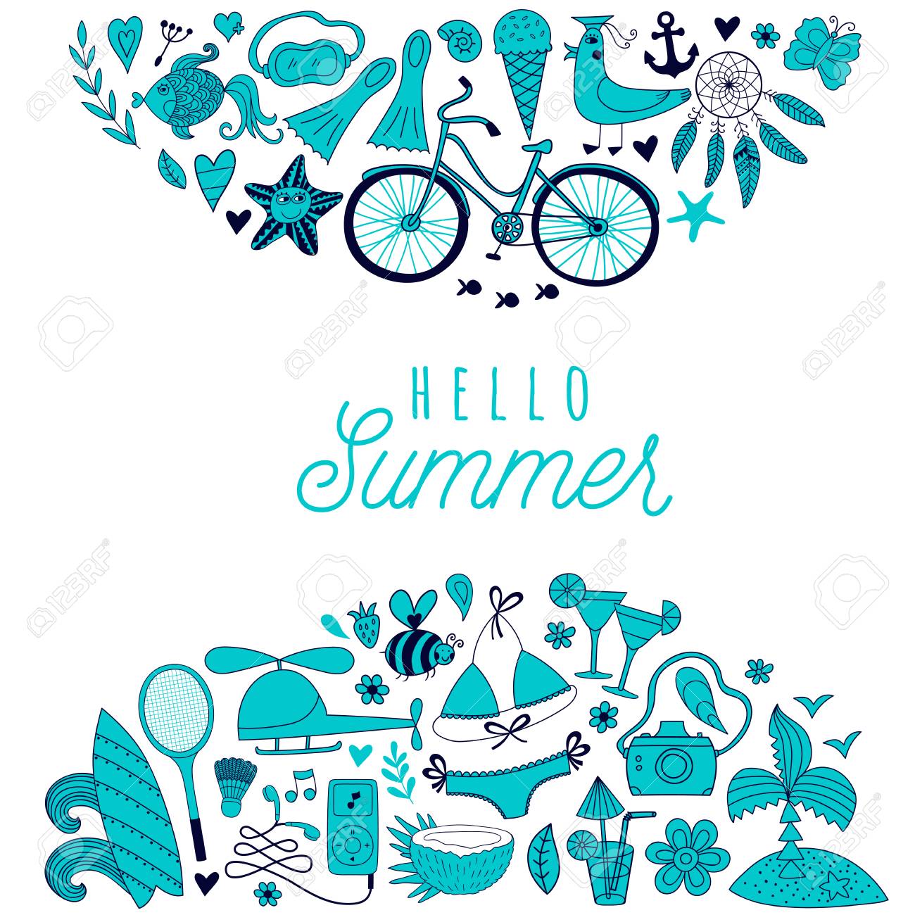 Summer Doodles Design Travel Vacation Illustration Ocean And Beach Concept Royalty Free Cliparts Vectors And Stock Illustration Image