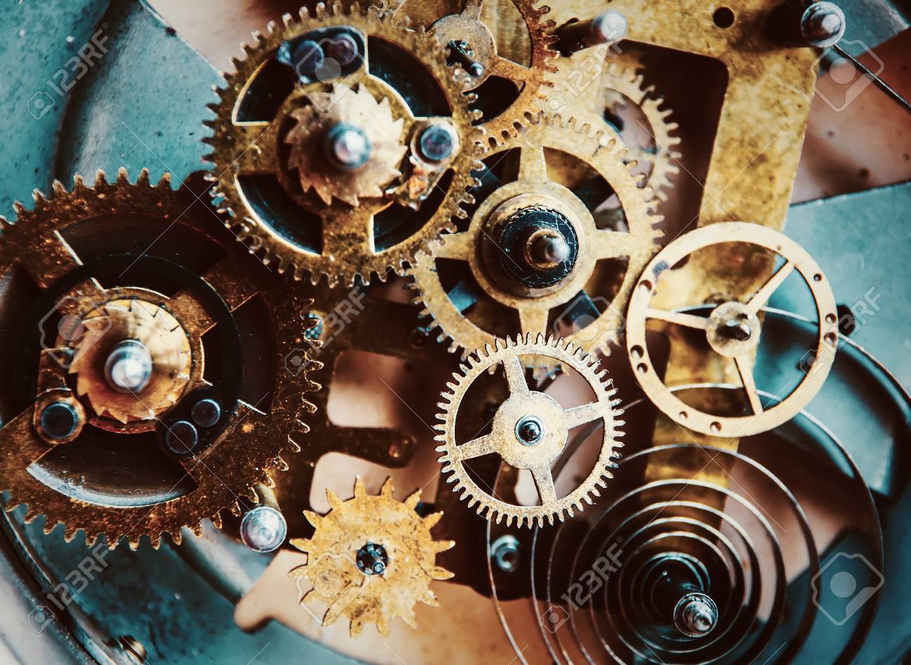 Close View Of Old Clock Mechanism With Gears And Cogs. Conceptual Photo For  Your Successful Business Design. Copy Space Included. Stock Photo, Picture  and Royalty Free Image. Image 93751174., image size:1300x950
