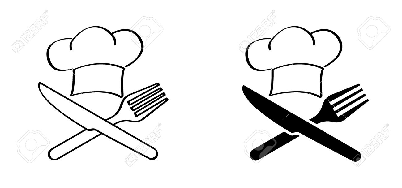 Crossed Cutlery, Plate, Fork And Knife. Cartoon Chef Cap Symbol. Kitchen  Cook Or Cooking Hat. Vector Menu Icon. Crosswise Cutlery Symbol. Ready To  Eat, Restaurant, Cafe Food. Royalty Free SVG, Cliparts, Vectors,, image size:1300x608