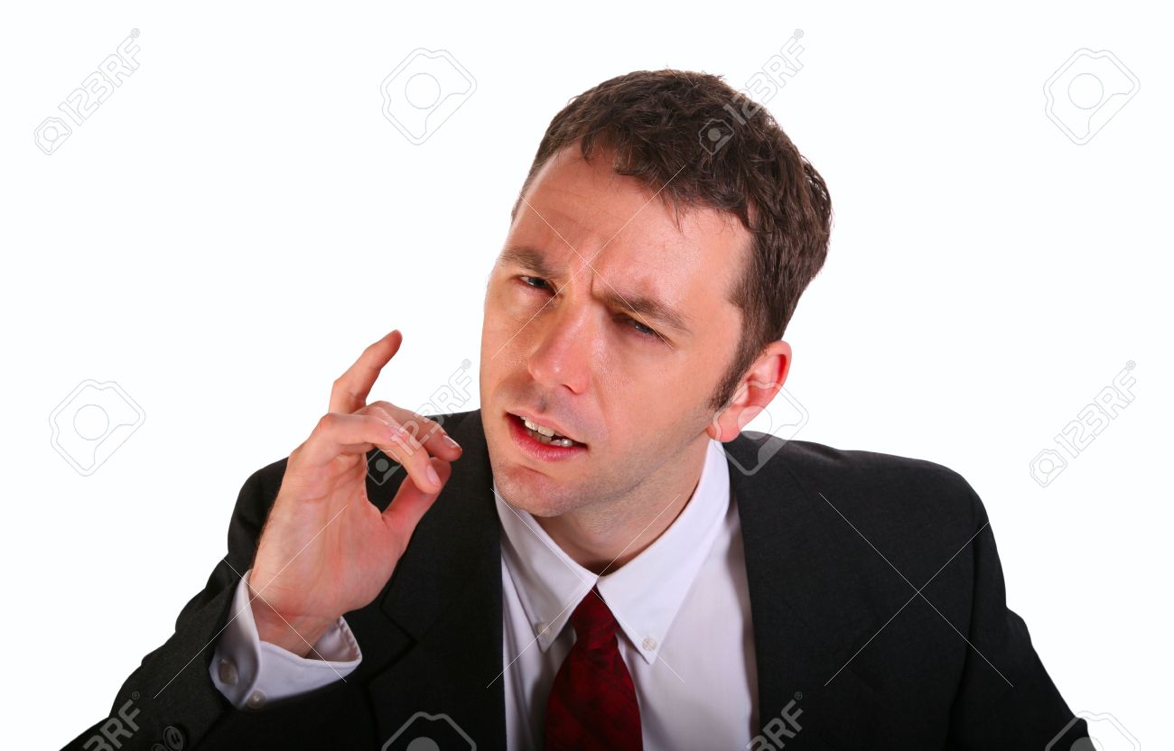 young businessman asking a question isolated o white background