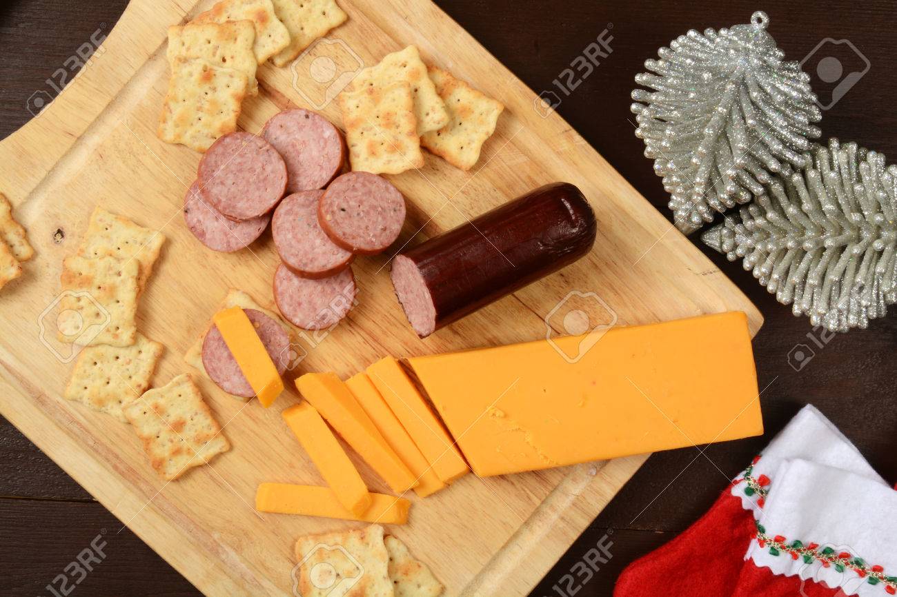 Summer Sausage Cheddar Cheese And Crackers Shot From A High Stock Photo Picture And Royalty Free Image Image 34170272