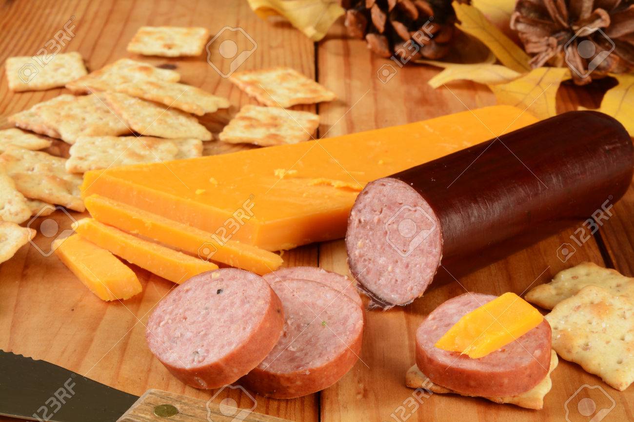 Summer Sausage And Cheese With Crackers A Traditional Holiday Stock Photo Picture And Royalty Free Image Image 34208554