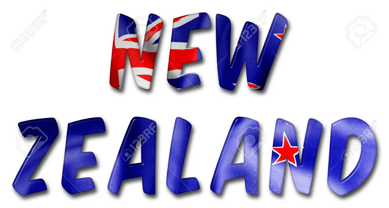 new zealand word with a flag texture on an isolated white background flag word