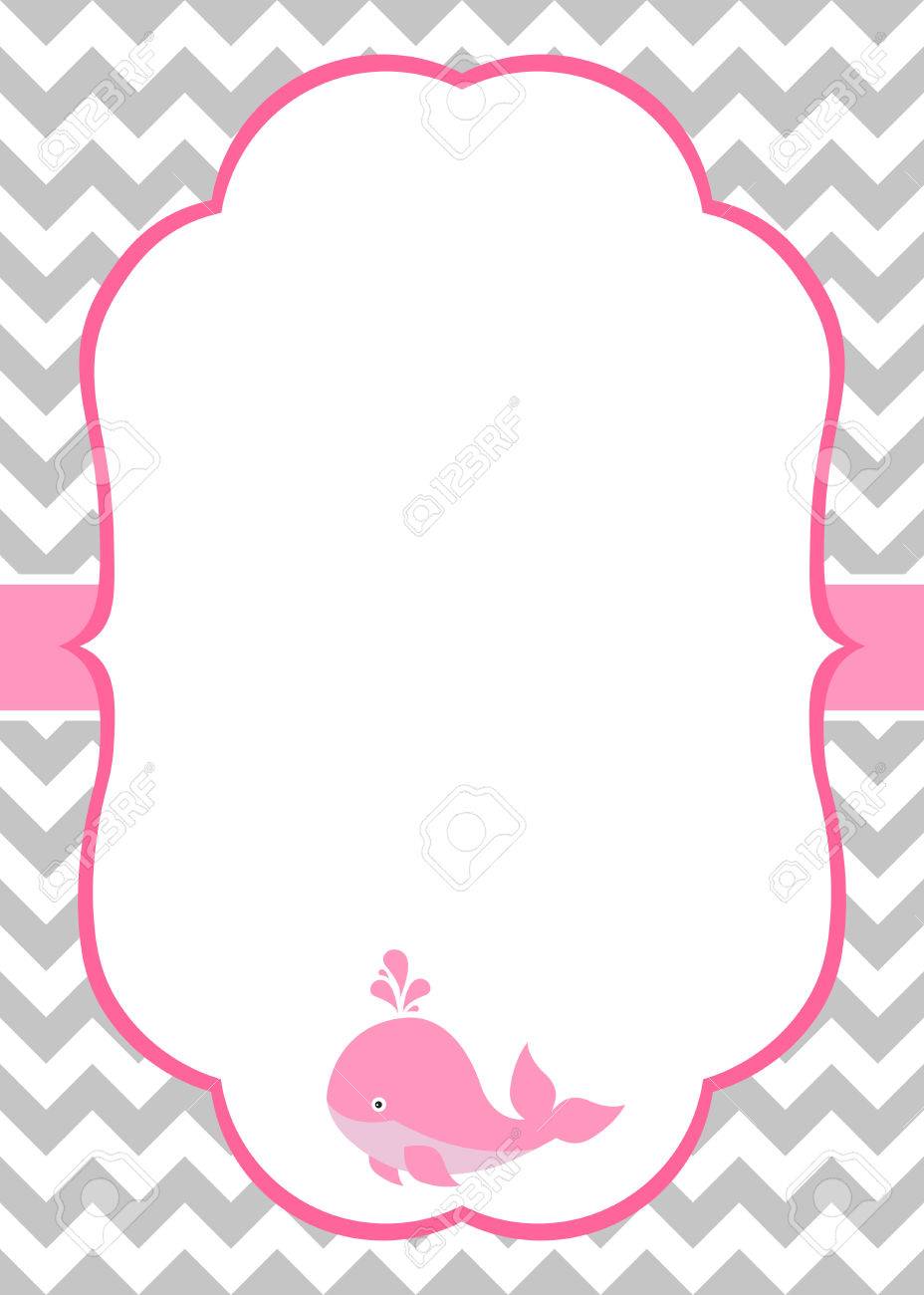 vector baby girl invitation card with baby whale and chevron