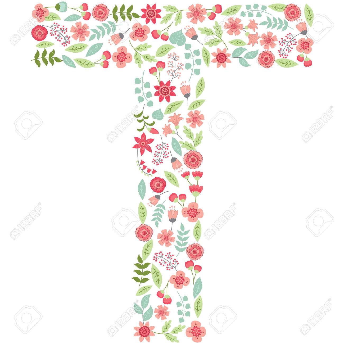 vector floral letter t the capital letter t is made of floral capital letter t
