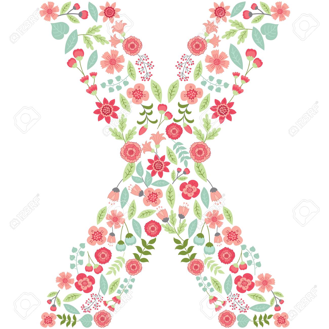 vector floral letter x the capital letter x is made of floral