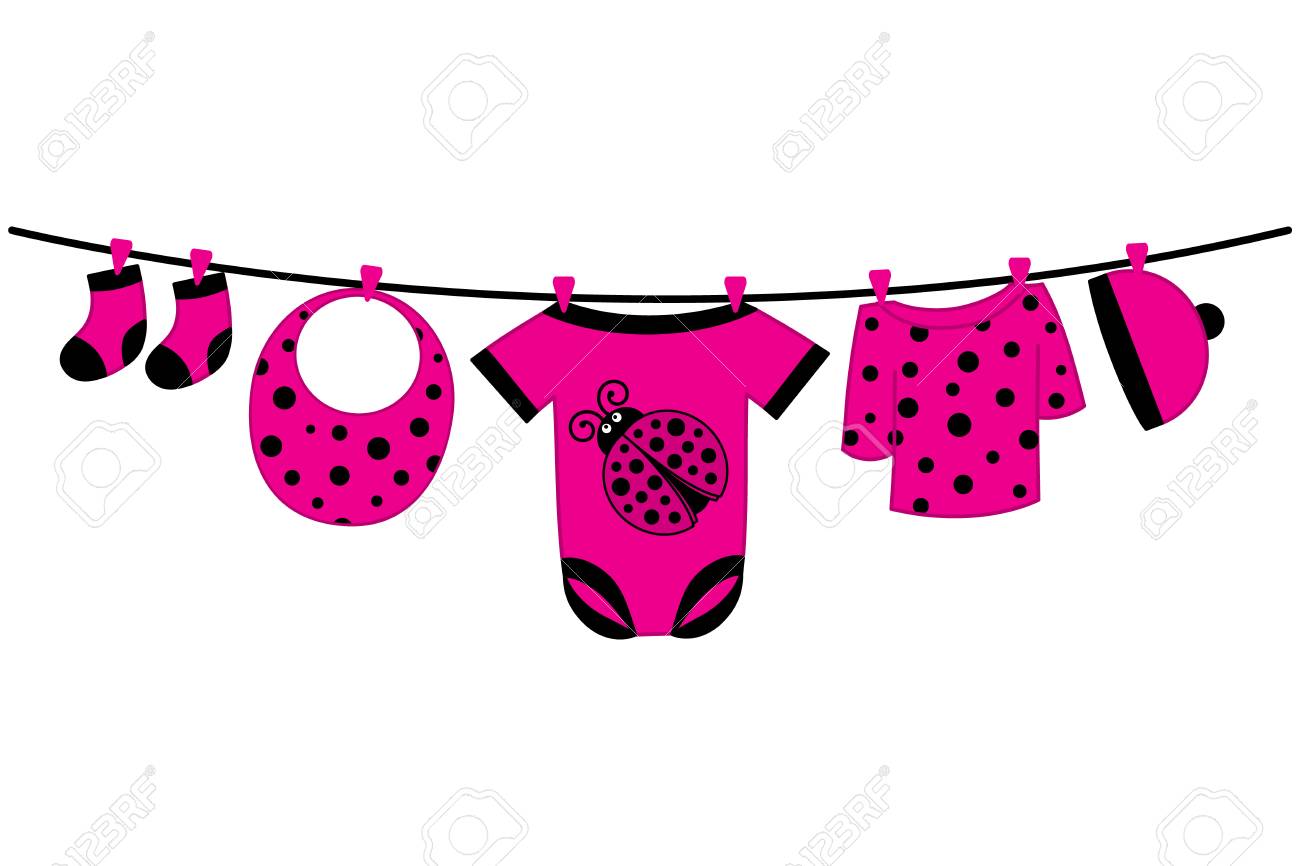 Vector Baby Clothes With Ladybug Image Hanging On The Line. Vector Baby  Clothes. Baby Shower Vector Illustration. Royalty Free SVG, Cliparts,  Vectors, and Stock Illustration. Image 80553197., image size:1300x866