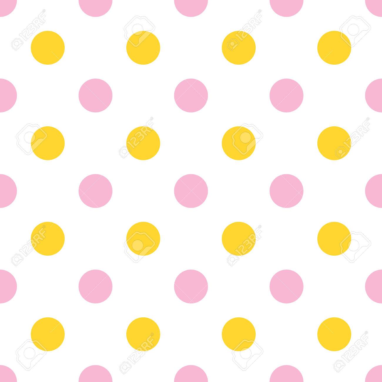 vector seamless pattern with pink and yellow polka dot on white yellow polka dot background