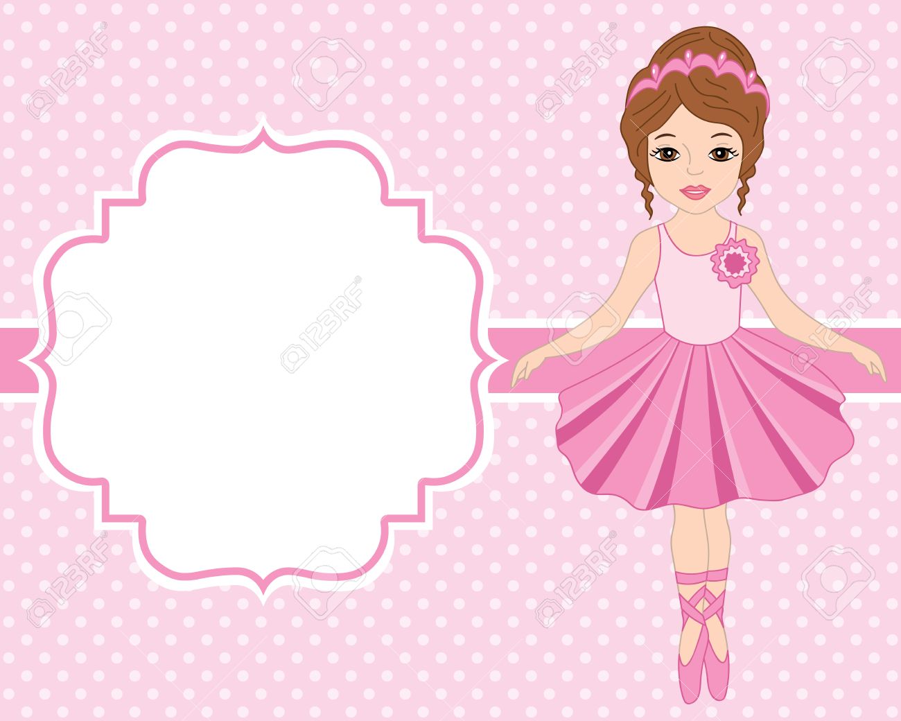 vector card template with ballerina on polka dot background ballerina template