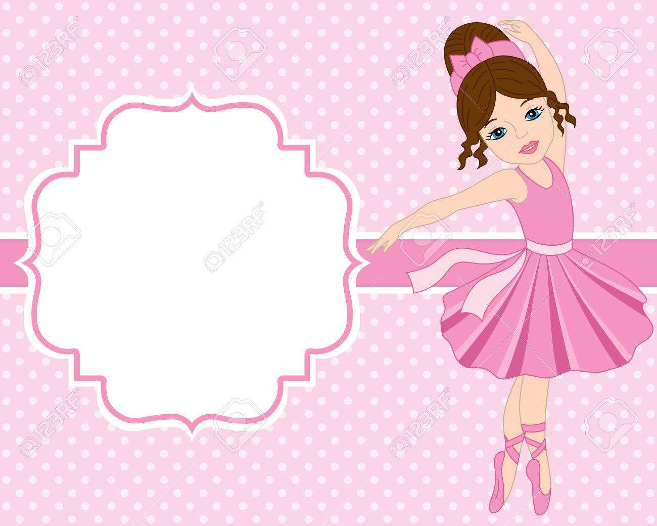 vector card template with ballerina on polka dot background ballerina template