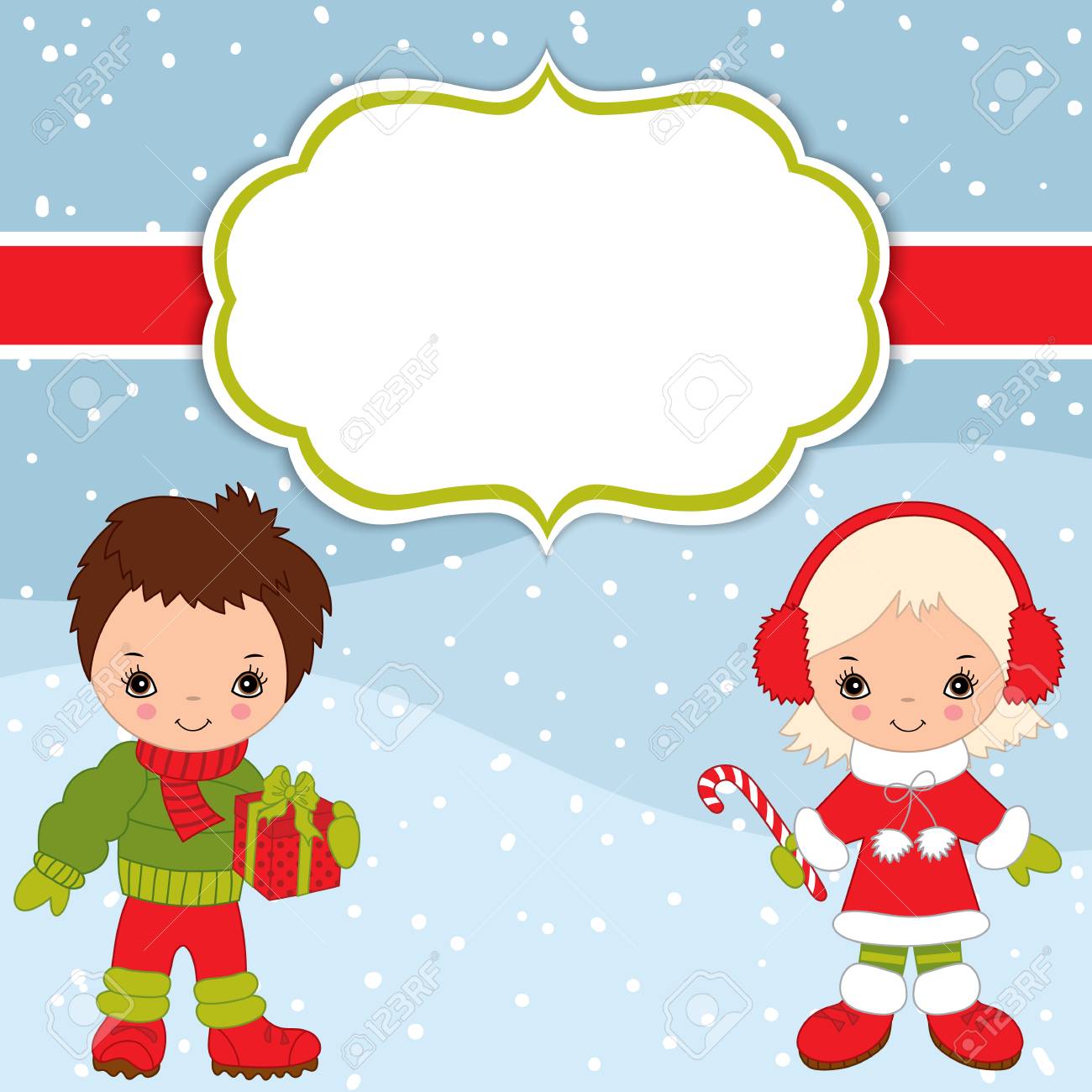 vector christmas and new year card template with cute little kids christmas card template
