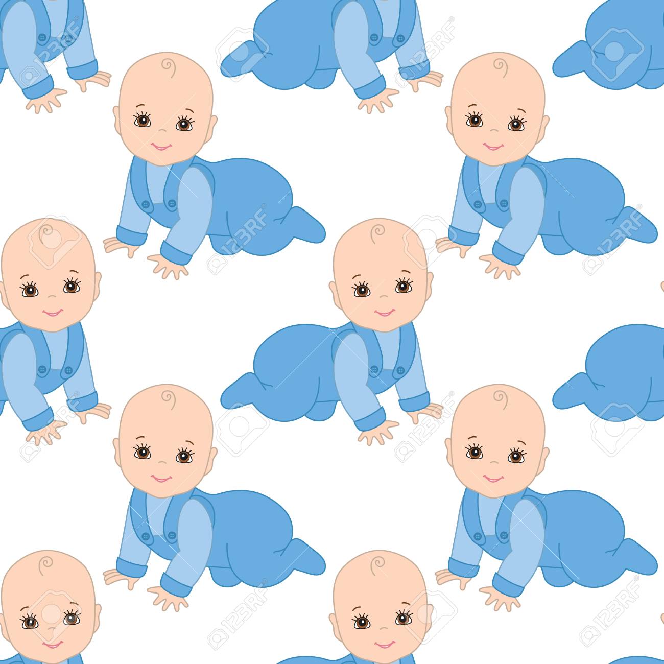 白い背景の上のかわいい男の子とシームレスなパターンをベクトル 男の子の赤ん坊シャワーのためのシームレスなパターン 赤ちゃん男の子のベクター イラストです のイラスト素材 ベクタ Image