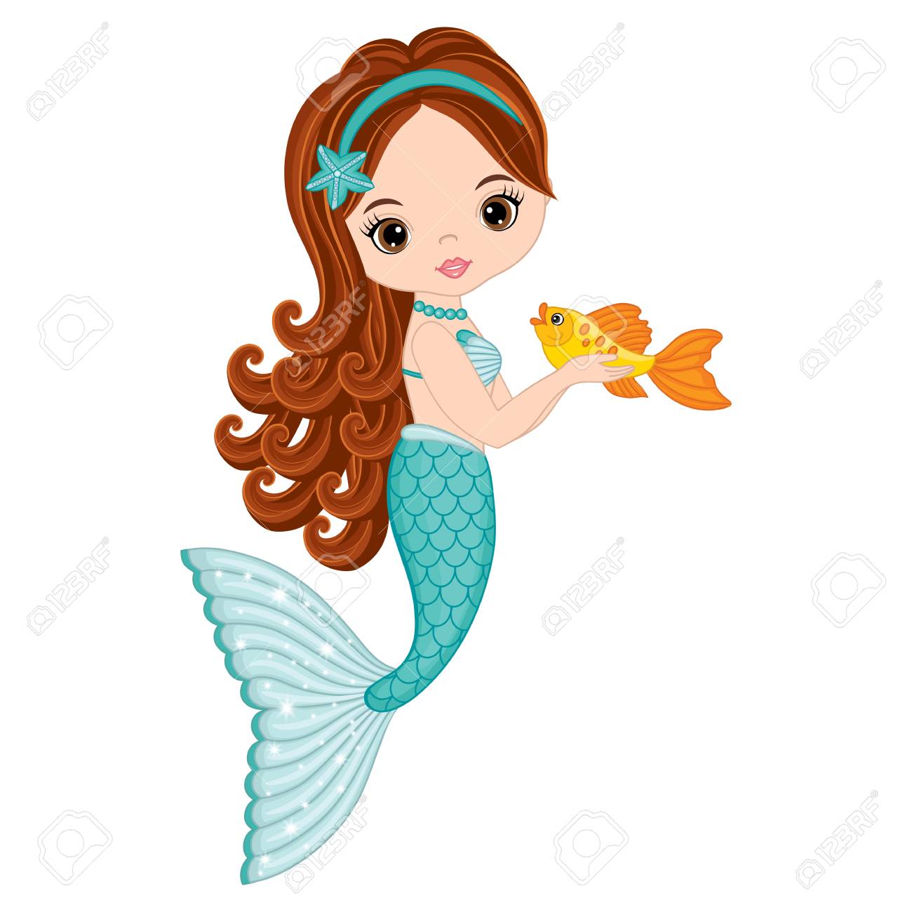 Vector Sereia Pequena Com Peixes. Ilustração Vetorial Da Sereia Ilustraciones Vectoriales, Clip Art Vectorizado Libre De Derechos. Image 84261596.
